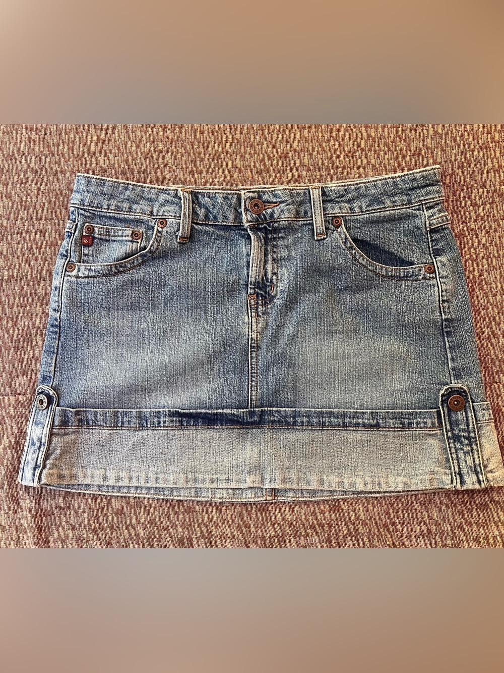 l.e.i Light Blue Denim Mini Skirt with Button Accents
